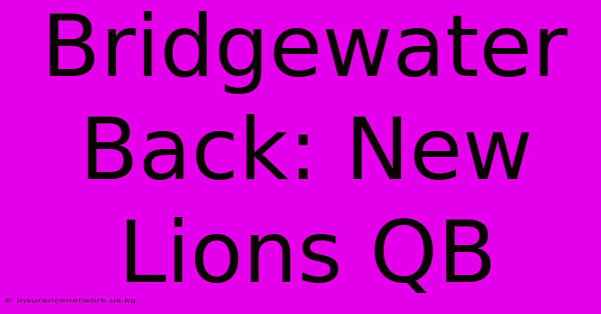 Bridgewater Back: New Lions QB